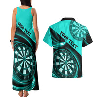 Personalised Darts Couples Matching Tank Maxi Dress and Hawaiian Shirt Turquoise Abstract Light - Wonder Print Shop