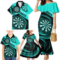 Personalised Darts Family Matching Mermaid Dress and Hawaiian Shirt Turquoise Abstract Light - Wonder Print Shop