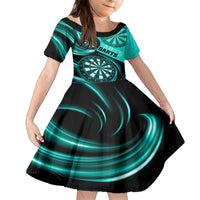 Personalised Darts Family Matching Off Shoulder Long Sleeve Dress and Hawaiian Shirt Turquoise Abstract Light - Wonder Print Shop