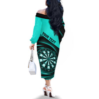 Personalised Darts Family Matching Off Shoulder Long Sleeve Dress and Hawaiian Shirt Turquoise Abstract Light - Wonder Print Shop