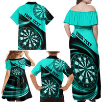 Personalised Darts Family Matching Off Shoulder Maxi Dress and Hawaiian Shirt Turquoise Abstract Light - Wonder Print Shop