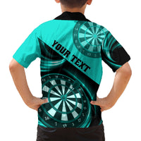 Personalised Darts Family Matching Off Shoulder Short Dress and Hawaiian Shirt Turquoise Abstract Light - Wonder Print Shop