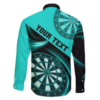 Personalised Darts Family Matching Off Shoulder Short Dress and Hawaiian Shirt Turquoise Abstract Light - Wonder Print Shop