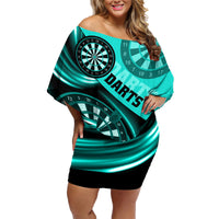 Personalised Darts Family Matching Off Shoulder Short Dress and Hawaiian Shirt Turquoise Abstract Light - Wonder Print Shop