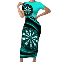 Personalised Darts Family Matching Short Sleeve Bodycon Dress and Hawaiian Shirt Turquoise Abstract Light - Wonder Print Shop