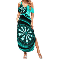 Personalised Darts Family Matching Summer Maxi Dress and Hawaiian Shirt Turquoise Abstract Light - Wonder Print Shop