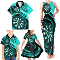 Personalised Darts Family Matching Tank Maxi Dress and Hawaiian Shirt Turquoise Abstract Light - Wonder Print Shop