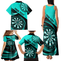 Personalised Darts Family Matching Tank Maxi Dress and Hawaiian Shirt Turquoise Abstract Light - Wonder Print Shop