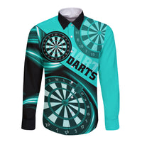Personalised Darts Long Sleeve Button Shirt Turquoise Abstract Light - Wonder Print Shop