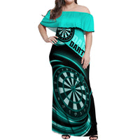 Personalised Darts Off Shoulder Maxi Dress Turquoise Abstract Light - Wonder Print Shop