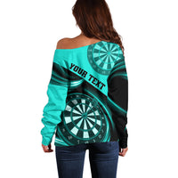 Personalised Darts Off Shoulder Sweater Turquoise Abstract Light - Wonder Print Shop