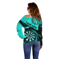 Personalised Darts Off Shoulder Sweater Turquoise Abstract Light - Wonder Print Shop
