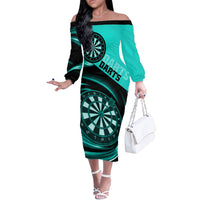 Personalised Darts Off The Shoulder Long Sleeve Dress Turquoise Abstract Light - Wonder Print Shop