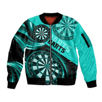 Personalised Darts Sleeve Zip Bomber Jacket Turquoise Abstract Light - Wonder Print Shop