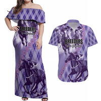 Personalized Breeders Horse Racing Couples Matching Off Shoulder Maxi Dress and Hawaiian Shirt World Horse Racing Championships - Wonder Print Shop