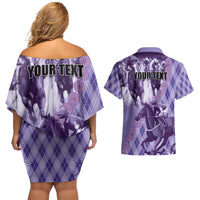 Personalized Breeders Horse Racing Couples Matching Off Shoulder Short Dress and Hawaiian Shirt World Horse Racing Championships - Wonder Print Shop