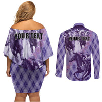 Personalized Breeders Horse Racing Couples Matching Off Shoulder Short Dress and Long Sleeve Button Shirt World Horse Racing Championships - Wonder Print Shop