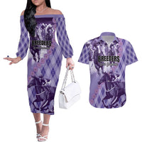 Personalized Breeders Horse Racing Couples Matching Off The Shoulder Long Sleeve Dress and Hawaiian Shirt World Horse Racing Championships - Wonder Print Shop