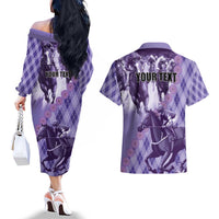 Personalized Breeders Horse Racing Couples Matching Off The Shoulder Long Sleeve Dress and Hawaiian Shirt World Horse Racing Championships - Wonder Print Shop