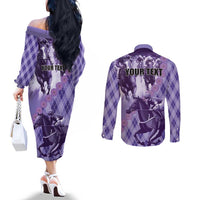 Personalized Breeders Horse Racing Couples Matching Off The Shoulder Long Sleeve Dress and Long Sleeve Button Shirt World Horse Racing Championships - Wonder Print Shop