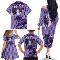 Personalized Breeders Horse Racing Family Matching Off The Shoulder Long Sleeve Dress and Hawaiian Shirt World Horse Racing Championships - Wonder Print Shop