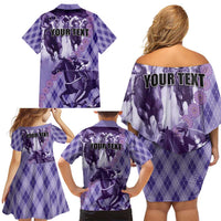 Personalized Breeders Horse Racing Family Matching Off Shoulder Short Dress and Hawaiian Shirt World Horse Racing Championships - Wonder Print Shop