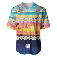Hawaii Beach Landscape Time-Lapse Baseball Jersey Tropical Plumeria Flowers - Wonder Print Shop