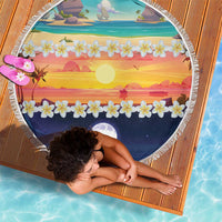 Hawaii Beach Landscape Time-Lapse Beach Blanket Tropical Plumeria Flowers - Wonder Print Shop