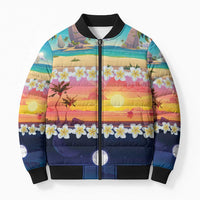 Hawaii Beach Landscape Time-Lapse Bomber Puffer Jacket Tropical Plumeria Flowers - Wonder Print Shop