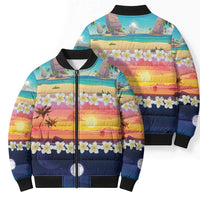 Hawaii Beach Landscape Time-Lapse Bomber Puffer Jacket Tropical Plumeria Flowers - Wonder Print Shop