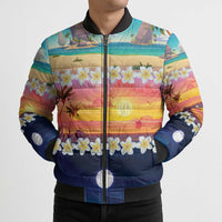 Hawaii Beach Landscape Time-Lapse Bomber Puffer Jacket Tropical Plumeria Flowers - Wonder Print Shop