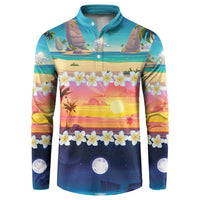 Hawaii Beach Landscape Time-Lapse Button Sweatshirt Tropical Plumeria Flowers - Wonder Print Shop