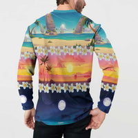 Hawaii Beach Landscape Time-Lapse Button Sweatshirt Tropical Plumeria Flowers - Wonder Print Shop