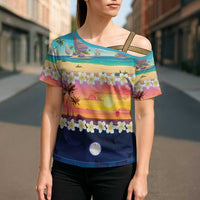 Hawaii Beach Landscape Time-Lapse Cross Shoulder Shirt Tropical Plumeria Flowers - Wonder Print Shop