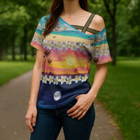Hawaii Beach Landscape Time-Lapse Cross Shoulder Shirt Tropical Plumeria Flowers - Wonder Print Shop