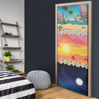 Hawaii Beach Landscape Time-Lapse Door Cover Tropical Plumeria Flowers - Wonder Print Shop