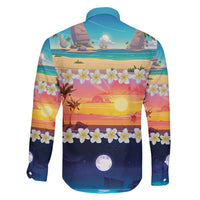 Hawaii Beach Landscape Time-Lapse Family Matching Puletasi and Hawaiian Shirt Tropical Plumeria Flowers - Wonder Print Shop