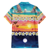Hawaii Beach Landscape Time-Lapse Family Matching Summer Maxi Dress and Hawaiian Shirt Tropical Plumeria Flowers - Wonder Print Shop