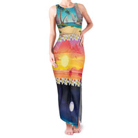 Hawaii Beach Landscape Time-Lapse Family Matching Tank Maxi Dress and Hawaiian Shirt Tropical Plumeria Flowers - Wonder Print Shop