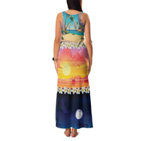 Hawaii Beach Landscape Time-Lapse Family Matching Tank Maxi Dress and Hawaiian Shirt Tropical Plumeria Flowers - Wonder Print Shop