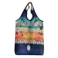 Hawaii Beach Landscape Time-Lapse Grocery Bag Tropical Plumeria Flowers - Wonder Print Shop