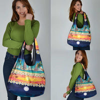 Hawaii Beach Landscape Time-Lapse Grocery Bag Tropical Plumeria Flowers - Wonder Print Shop