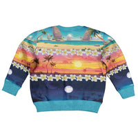 Hawaii Beach Landscape Time-Lapse Kid Ugly Christmas Sweater Tropical Plumeria Flowers - Wonder Print Shop