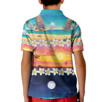 Hawaii Beach Landscape Time-Lapse Kid Polo Shirt Tropical Plumeria Flowers - Wonder Print Shop