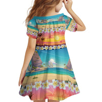 Hawaii Beach Landscape Time-Lapse Kid Short Sleeve Dress Tropical Plumeria Flowers - Wonder Print Shop