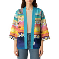 Hawaii Beach Landscape Time-Lapse Kimono Tropical Plumeria Flowers - Wonder Print Shop