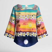 Hawaii Beach Landscape Time-Lapse Kimono Sleeve Blouse Tropical Plumeria Flowers - Wonder Print Shop