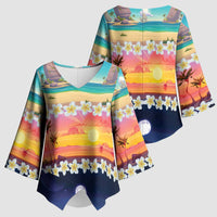 Hawaii Beach Landscape Time-Lapse Kimono Sleeve Blouse Tropical Plumeria Flowers - Wonder Print Shop