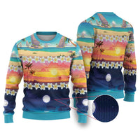 Hawaii Beach Landscape Time-Lapse Ugly Christmas Sweater Tropical Plumeria Flowers - Wonder Print Shop