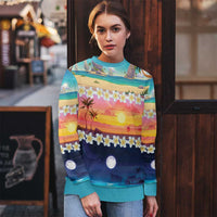 Hawaii Beach Landscape Time-Lapse Ugly Christmas Sweater Tropical Plumeria Flowers - Wonder Print Shop